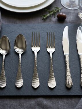 Bon Chef Hammered Stainless Flatware Set | 6-Piece | 18/10 Modern Silverware